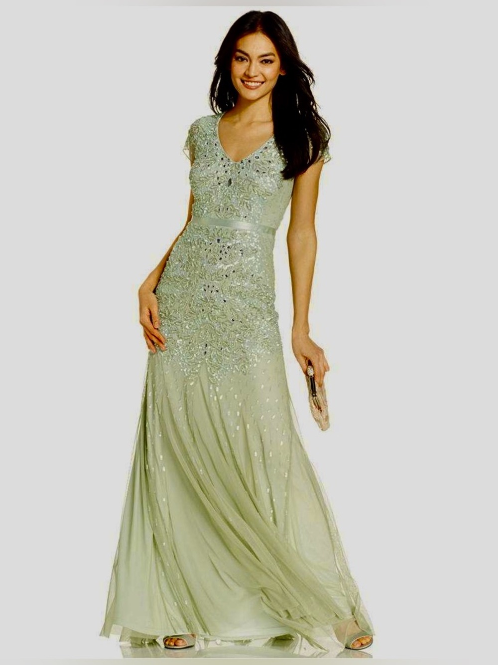 ADRIANNA PAPELL Embellished Mint Maxi Dress